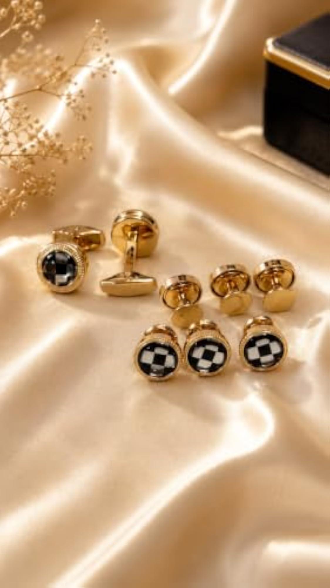 Men's Cufflinks and Stud Buttons Set, Gold Finish